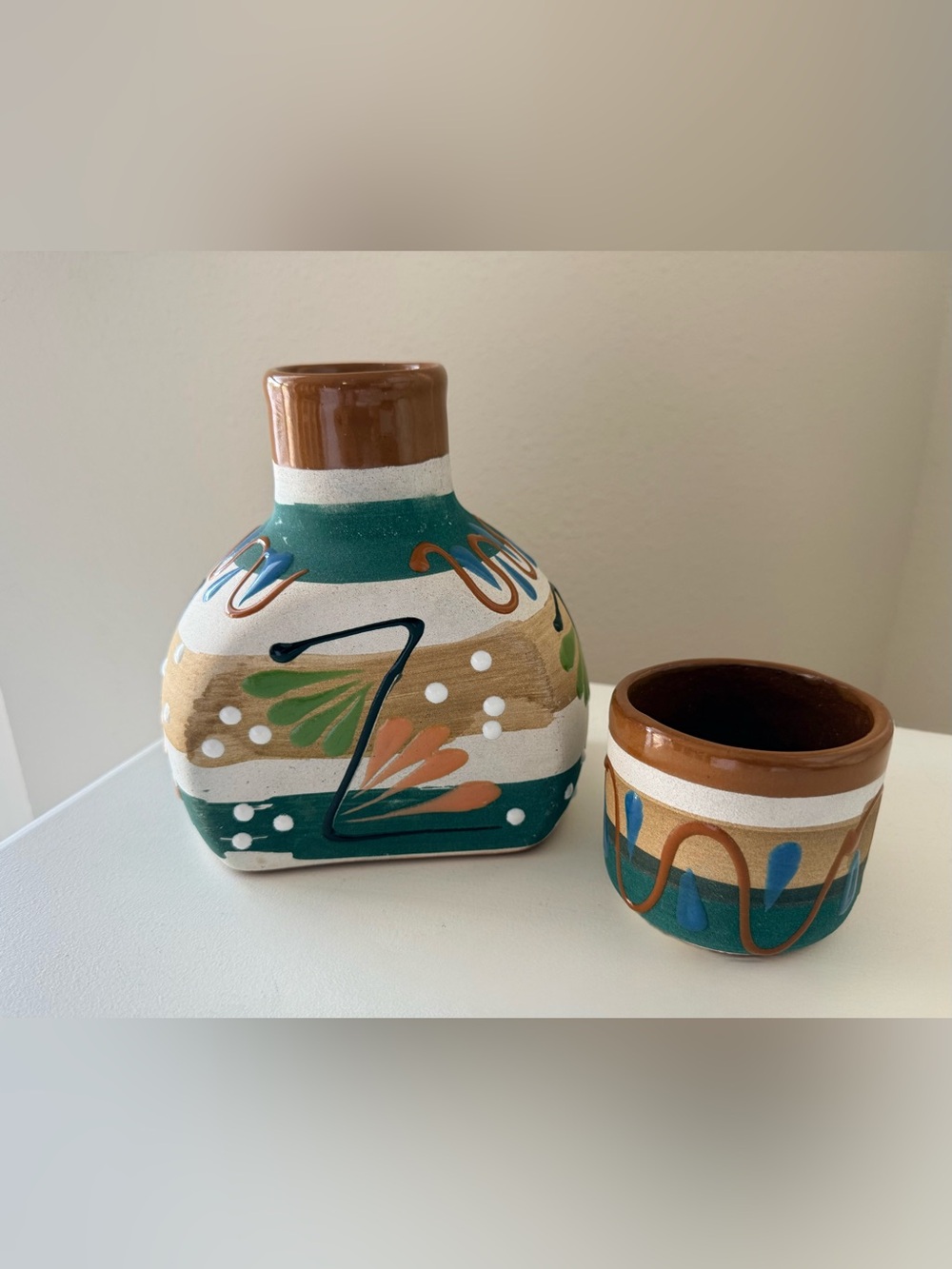 Mexican Water Jug Cup | Southwestern Tumble-Up Set | Clay Stoneware